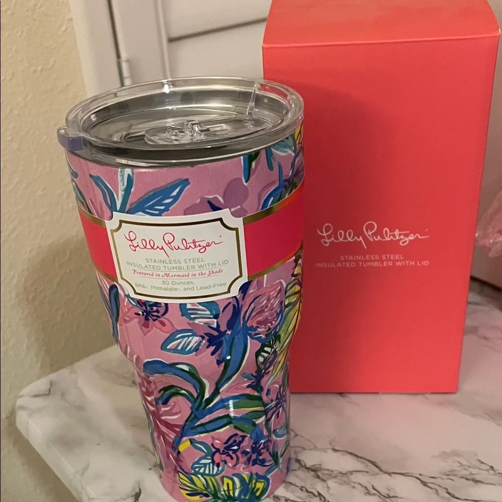 Lilly Pulitzer Pink and Blue Floral Insulated Tumbler - Picture 1 of 3